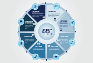 Infographic eco water timeline blue design elements process 8 steps or options parts with drop of water. Ecology organic nature vector business template for presentation.