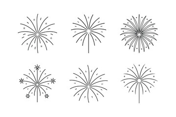 Obraz premium fireworks icon line art vector illustration, happy new year icon