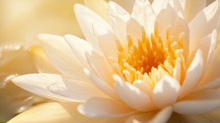 Serene Water Lily Bloom: A Close-Up of Delicate Petals and Vibrant Yellow Center