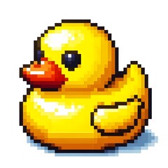 Fototapeta premium 흰 배경, 러버덕, 픽셀아트, jpeg (white background, Rubber duck, pixel art, jpeg)