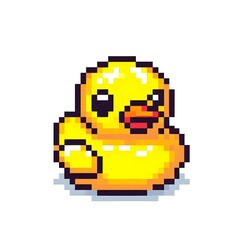 Fototapeta premium 흰 배경, 러버덕, 픽셀아트, jpeg (white background, Rubber duck, pixel art, jpeg)