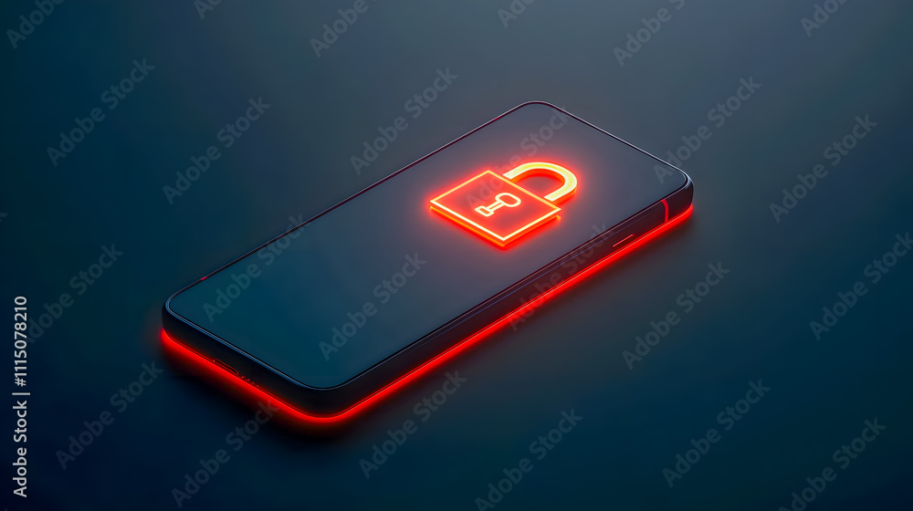 Aufkleber modern smartphone with neon lock icon on screen representing security and digital privacy concepts i