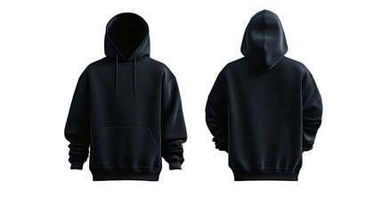 Blank black hoodie mockup front and back views