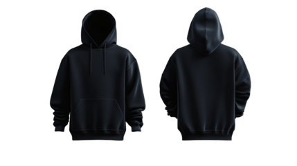 Blank black hoodie mockup front and back views