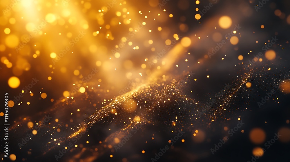 Poster golden bokeh background with glowing particles. 3d rendering. - generated ai
