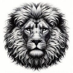 Detailed black-and-white lion illustration.