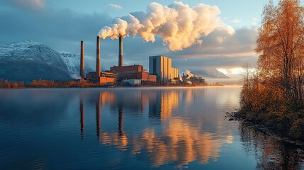 Smoke stacks looming over an industrial town, reflecting the environmental costs of industrialization and the need for change