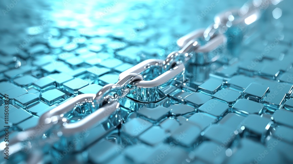 Aufkleber a shiny metallic chain links over a textured blue surface, creating a modern and sleek visual that e