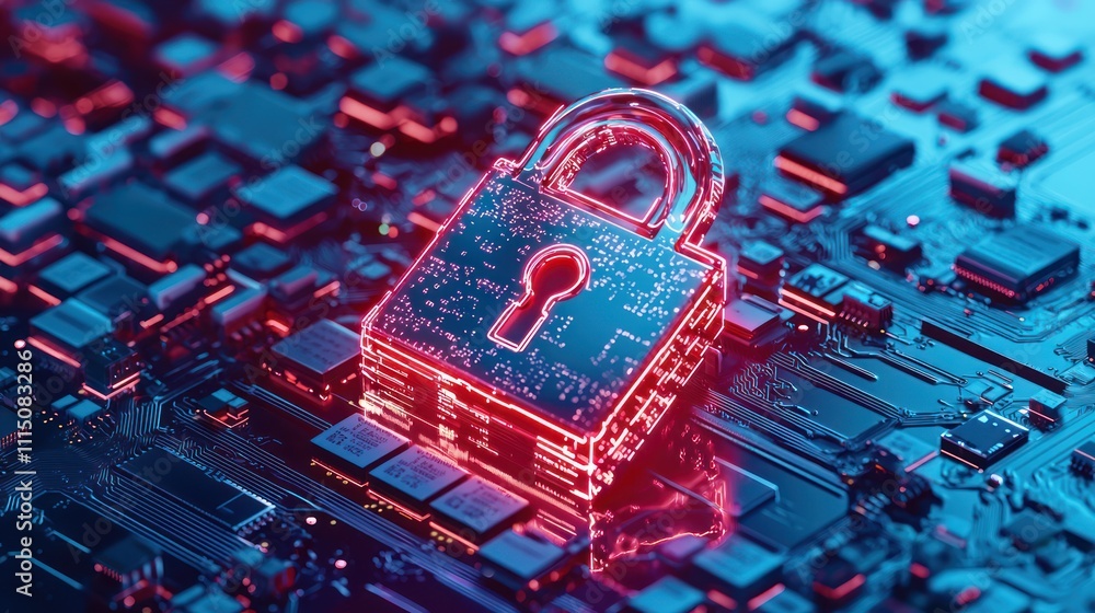 Aufkleber a glowing digital padlock sits on a circuit board, symbolizing cybersecurity and data protection in 