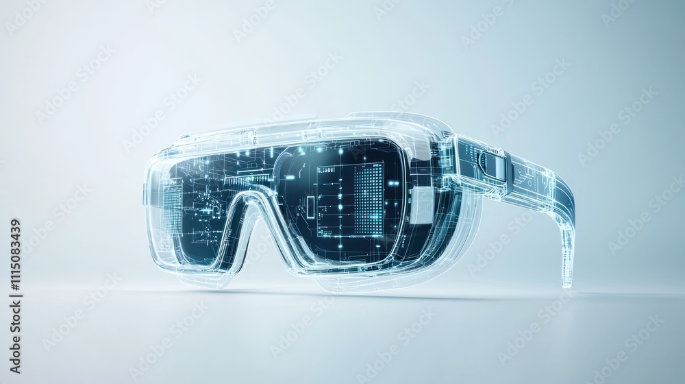 Poster futuristic augmented reality glasses with a digital interface, showcasing innovative technology and 