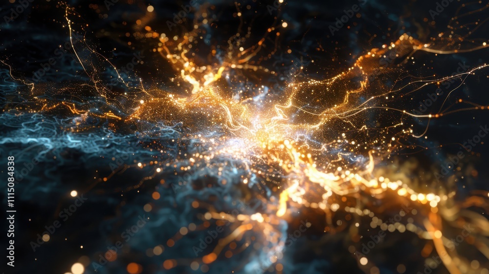 Poster visualizing glowing data streams in a quantum cryptography network for enhanced digital security ins