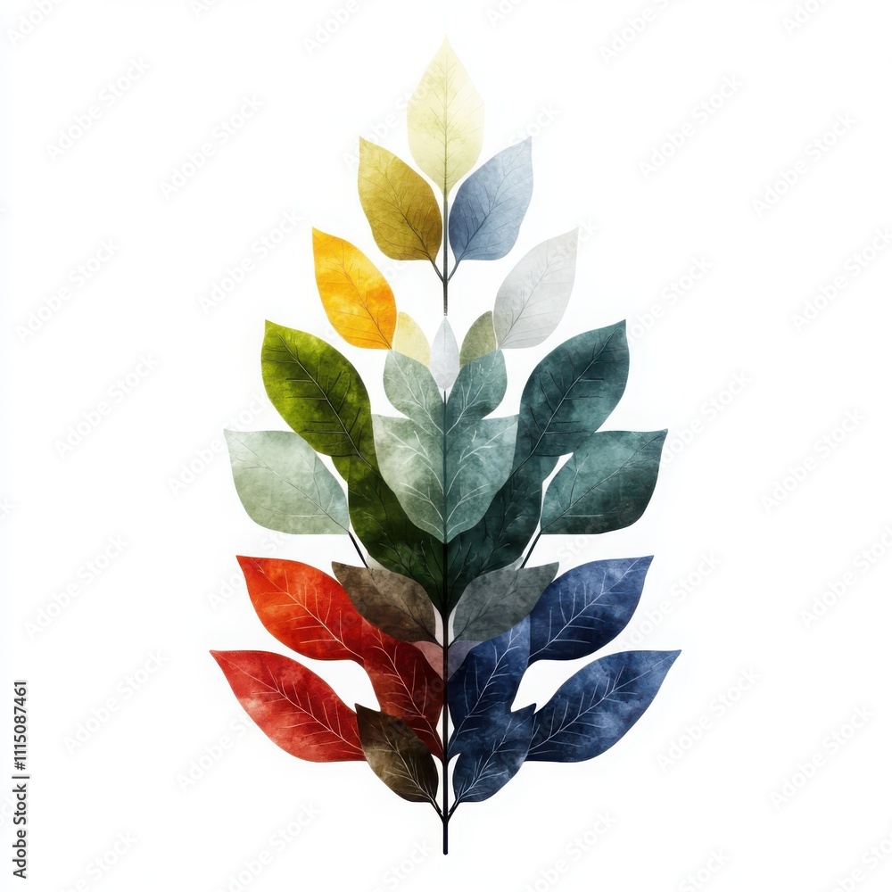 Aufkleber charming botanical design exaggerated leaves and chubby stems in soft pastel triangular layout for a