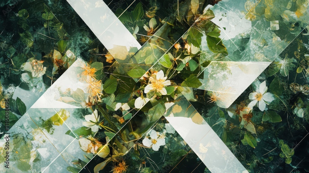 Poster creating directional lines of botanical deconstruction brushes geometric floral patterns explored th