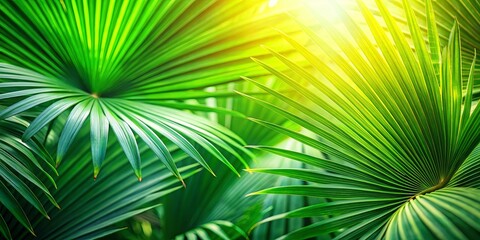 Obraz premium Vibrant Green Palm Fronds Illuminated by Sunlight A Tropical Paradise