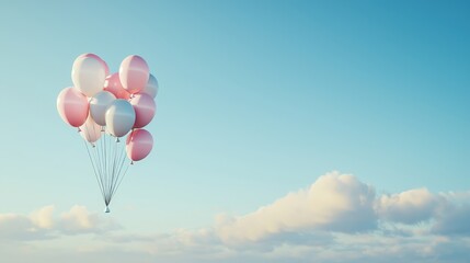 Obraz premium Colorful balloons floating in a clear blue sky outdoor celebration photography serene atmosphere aerial view joyful concept