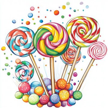 colorful swirl lollipops on white background clip art preview