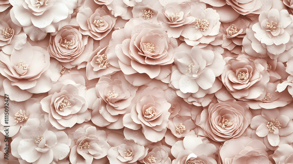 Poster a soft, elegant arrangement of pale pink roses, creating a beautiful floral background with delicate