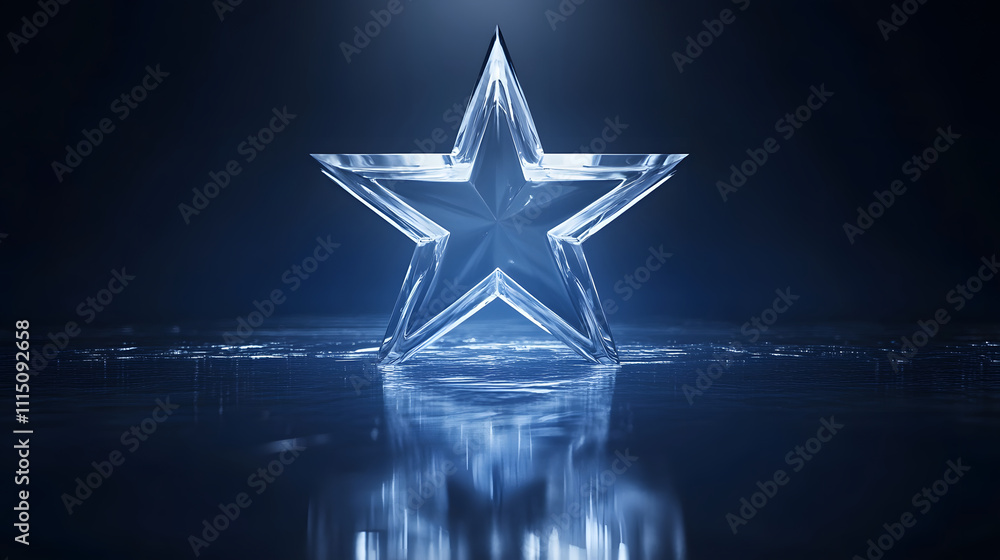 Poster A transparent star-shaped object glows against a dark background, reflecting light to create a captivating visual effect