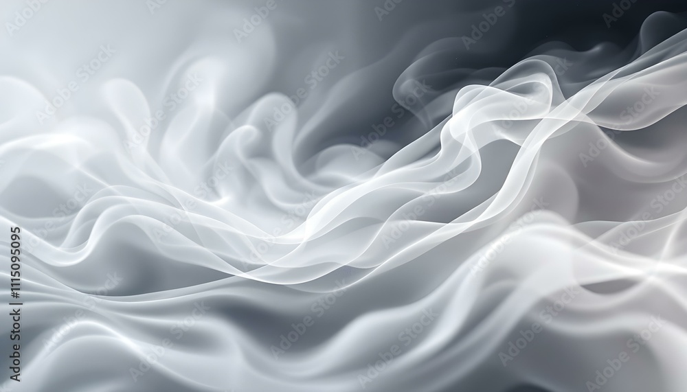Poster Visualization of futuristic design element. Grey white abstract background with abstract wave element. Lines wave abstract stripe design. Abstract wave element for design. 