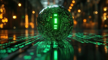 Glowing Green Globe and Binary Code Representing Technology, Connectivity and Globalization