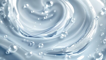 Face serum or gel texture. Clear skincare cream with a bubble background. cosmetic gel product strokes closeup. Cosmetic products have clear drops and space for design