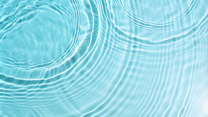 Blue water texture, blue mint water surface with rings and ripples. Spa concept background. Water panoramic banner background. White water texture,  mint water surface. Flat lay, copy space