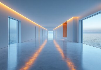 Minimalist White Room Modern Design Elegant Soft Light Geometric Symmetry Spacious Architectural Lines