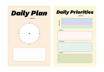 Colorful printable planner template set for goal setting, journaling, diary, productivity, business, school, daily learning schedule, coaching