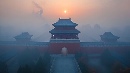 Obraz premium The great wall of China covered in air pollution illustrates the global warming impact on air quality and human health