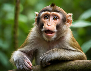 Fototapeta premium portrait of a macaque,Portrait of a Macaque - A Stunning Close-Up of a Macaque Capturing Its Expressive Features and Natural Beauty, Perfect for Wildlife and Nature Visuals