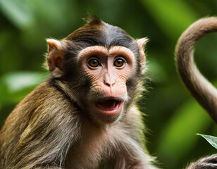 Fototapeta premium Monkey Cute locking,Cute Monkey Looking Adorable - A Playful and Heartwarming Portrait of a Monkey with an Expressive and Endearing Look, Perfect for Wildlife and Nature-Themed Visuals