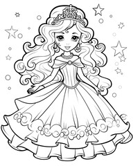 Fototapeta premium Outline a princess drawing for coloring book