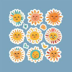 collection of cute vector sunflower stickers