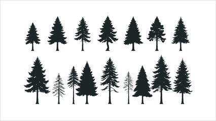 Obraz premium Set of silhouette pine tree isolated on white, vector illustration. Ai generated