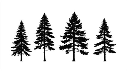 Obraz premium Set of silhouette pine tree isolated on white, vector illustration. Ai generated