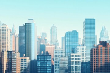 Fototapeta premium Cityscape: Skyscrapers Rise Majestically, Modern Architecture, Urban Skyline