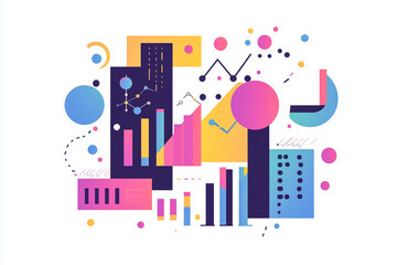 Obraz premium Colorful abstract infographic with geometric shapes and charts for data analysis