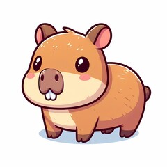 Fototapeta premium Chibi Capybara Illustration in Flat Style on White Background - Cute and Isolated Animal Art