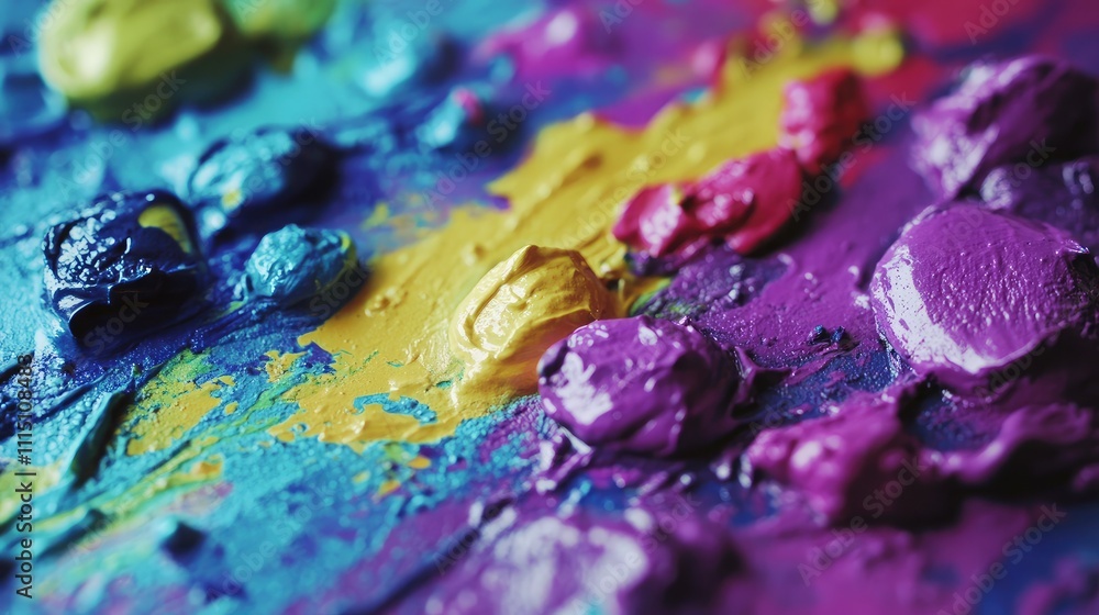 Poster vibrant art palette with bold paint colors spreading across the canvas in a stunning close-up view c