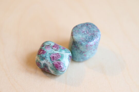 Gemstones and the exceptional ruby on fuchsite. A closeup of stones and geologic formation. The benefits of gem and crystal. Minerals and organics elements. 