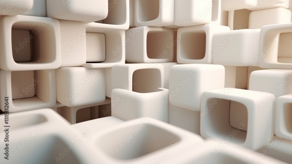Aufkleber abstract cubes in a minimalistic pattern of soft white tones