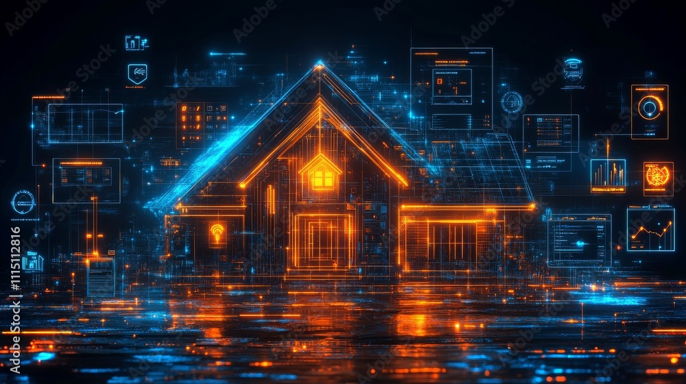 Poster futuristic smart home control interface showcasing advanced technology and connectivity features
