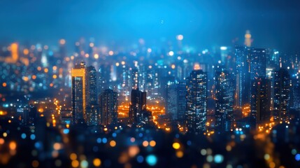 Fototapeta premium Night City Lightscape: An Urban Panorama
