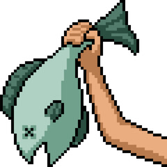 Obraz premium pixel art of fisherman big fish