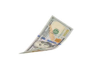 flying money 100 dollar isolated with clipping path on background.