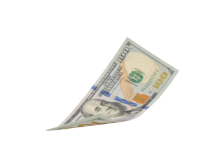 flying money 100 dollar isolated with clipping path on background.