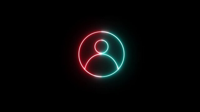 Neon-glow user or profile or avatar icon with circle animation. Two-tone blue and red color person or user account or people sign animation.