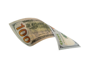 flying money 100 dollar isolated with clipping path on background.