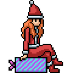 pixel art of woman santa claus sitting