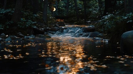 Enchanted Forest Stream: Autumn Night Serenity
